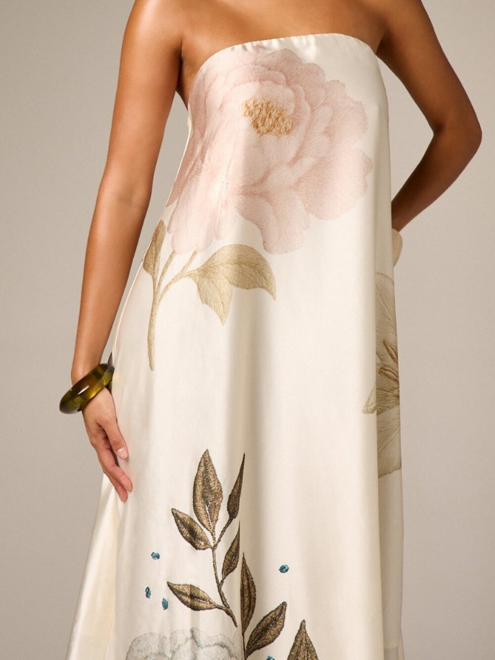 Multicolor Party Women's Elegant Strapless Floral Satin Maxi Dress - Picture 4 of 5